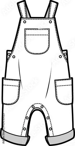 Kids dungaree fashion flat sketch template boys and girls  dungaree technical fashion illustration 