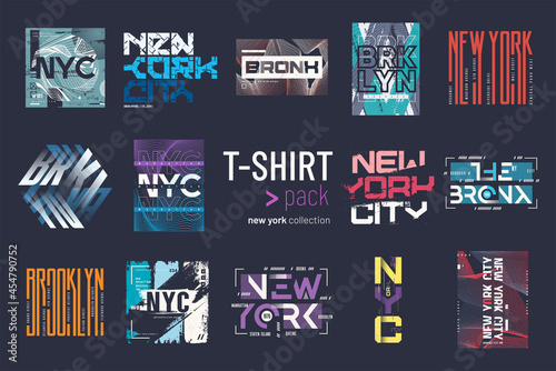 Collection of fourteen vector New york city t-shirt designs, prints, illustrations