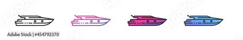 Set of speedboat vector outline style, line icons isolated