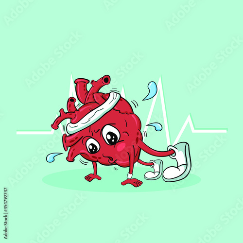 cute cartoon kawaii vector illustration weak heart sports character