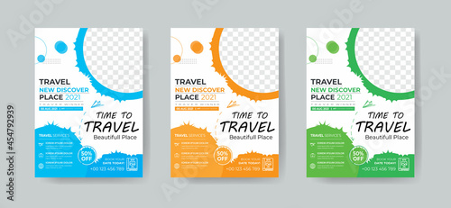Travel Flyer Template Layout with 3 Colorful Accents and Grayscale Elements