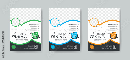 Travel Flyer Template Layout with 3 Colorful Accents and Grayscale Elements