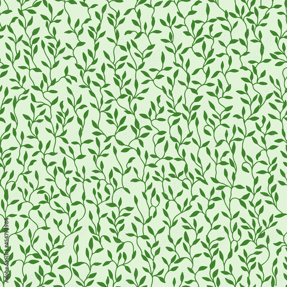 Green spring leaves. Vector seamless pattern. Cute print for paper, scrapbooking,fabric and textile. Summer background