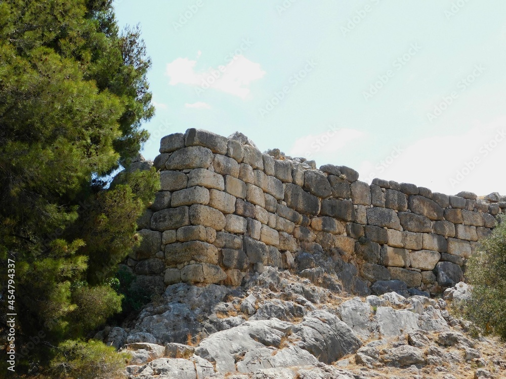 View of the walls of ancient prehistoric citadel of Mycenae