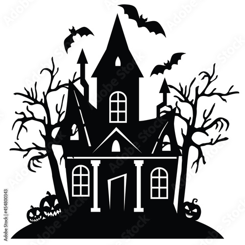 Halloween haunted house silhouette vector cartoon illustration