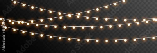Vector Christmas garland on an isolated transparent background. Light, light garland PNG, Christmas decoration.