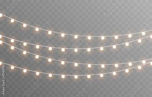 Vector Christmas garland on an isolated transparent background. Light, light garland PNG, Christmas decoration.