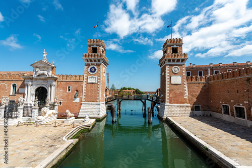 Historical shipyard " Arsenal ". Towers at the entrance to the Arsenal of Venice, Italiy.