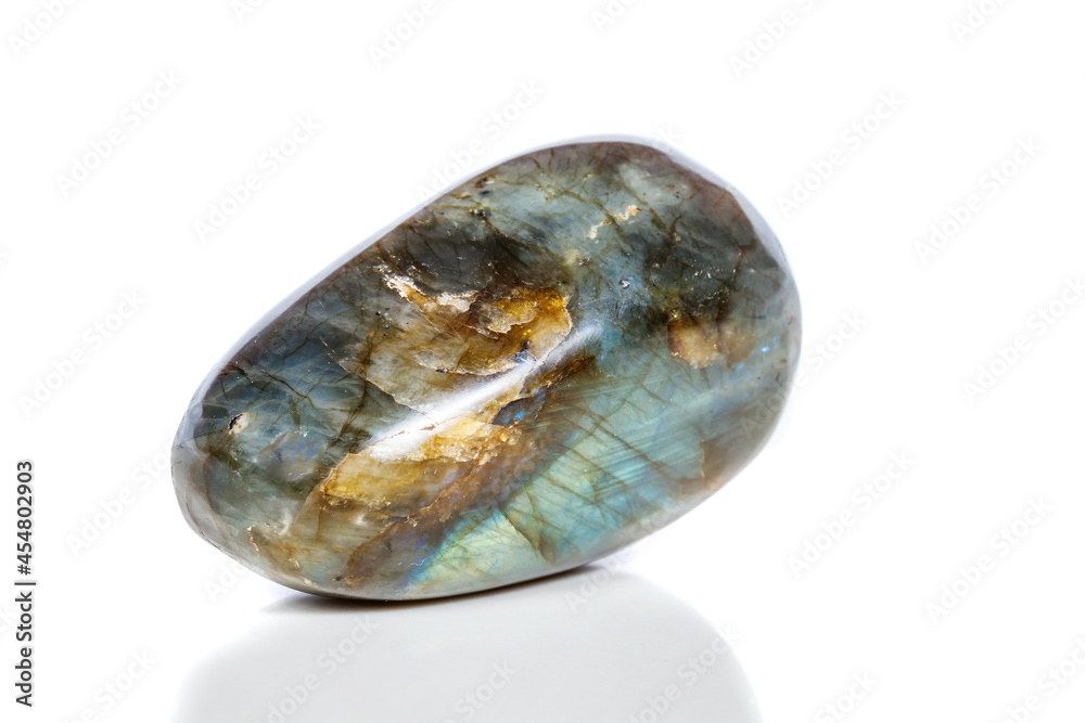 Macro mineral stone Labradorite on white background Macro mineral stone Labradorite on white background
