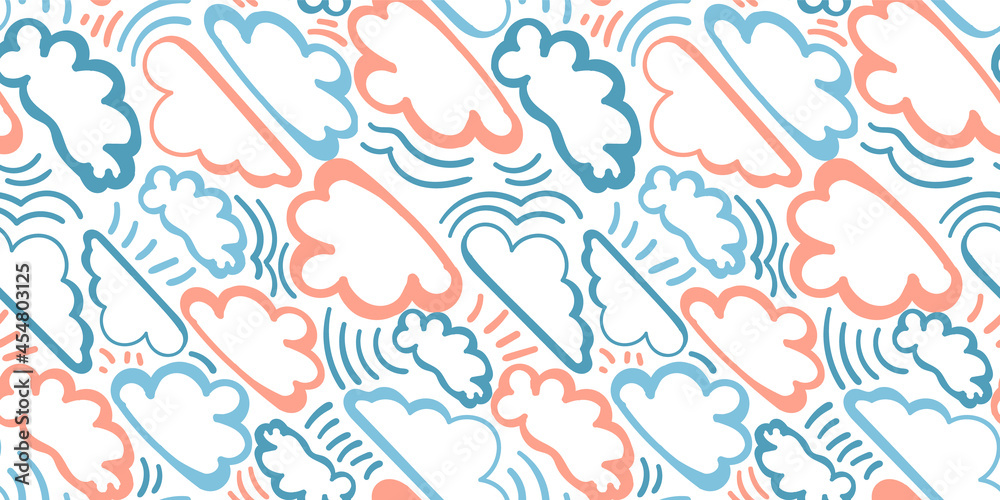 Seamless pattern with children's doodles of clouds, delicate pastel colors