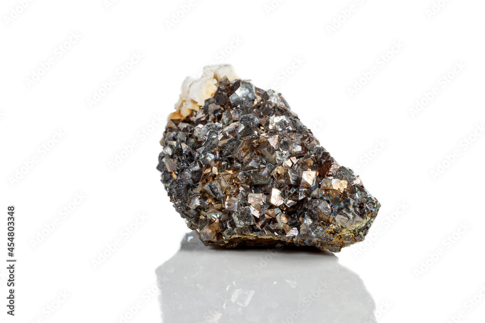 Macro mineral stone Arsenopyrite on a white background Macro mineral stone Arsenopyrite on a white background