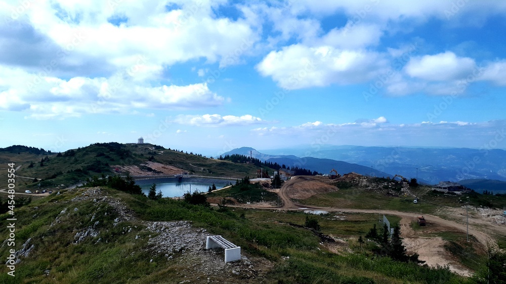 Mountain Jahorina panorama from highest peak, mountain Trebevic in the distance, Bosnia and Herzegovina Mountain Jahorina panorama from highest peak, mountain Trebevic in the distance, Bosnia and Herzegovina
