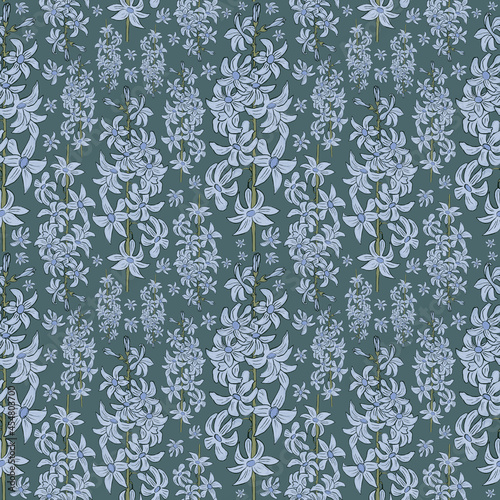 Seamless botanical pattern with blue geacinths
