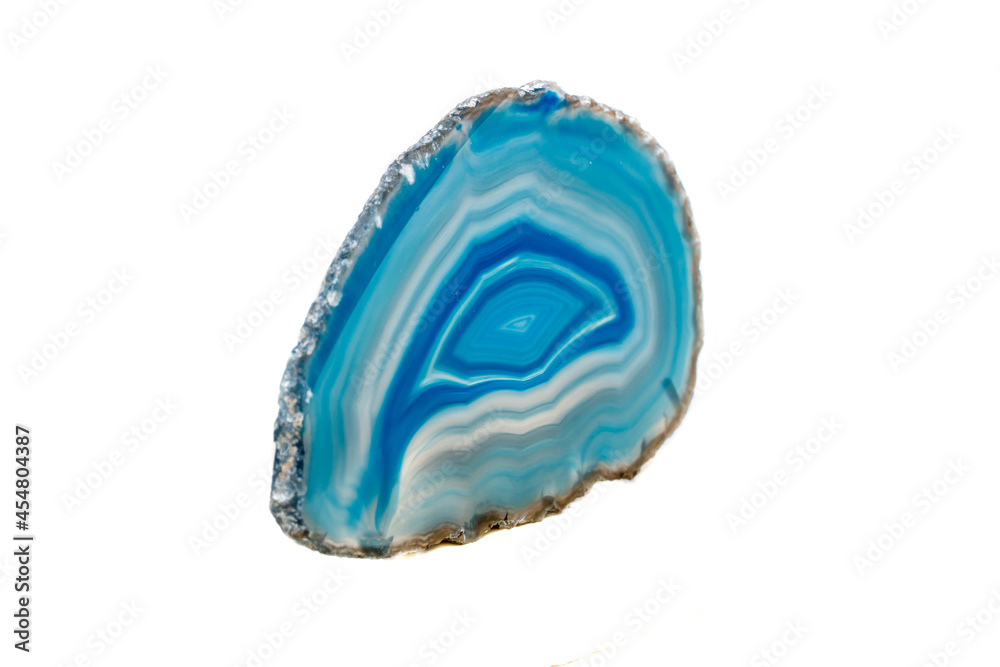 Macro mineral stone Blue Agate breed a white background Macro mineral stone Blue Agate breed a white background