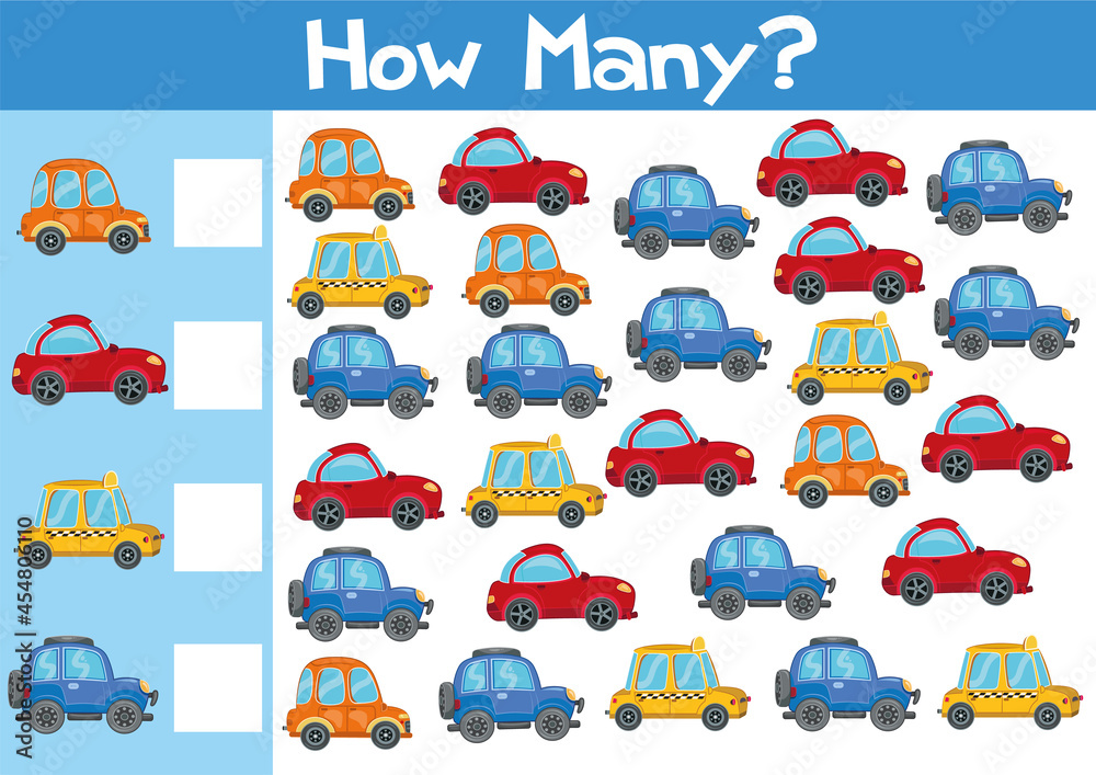 Counting cars game illustration for children in vector format. Counting cars game illustration for children in vector format.