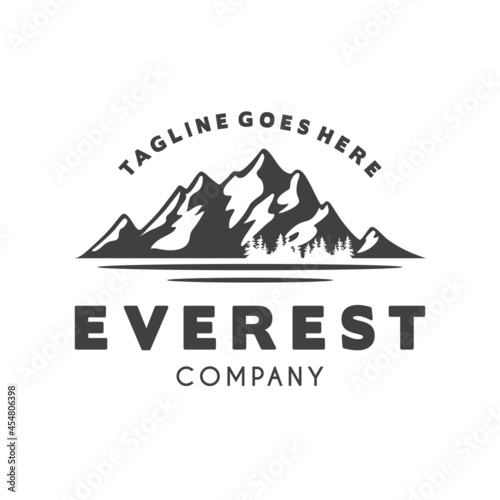 Ice Snow Rocky Mountain Logo Design , Mountain Landscape Logo For Hiking