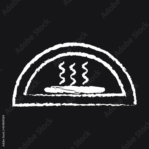 Pizza oven Line icon design, white chalk. Draw a picture on the blackboard.