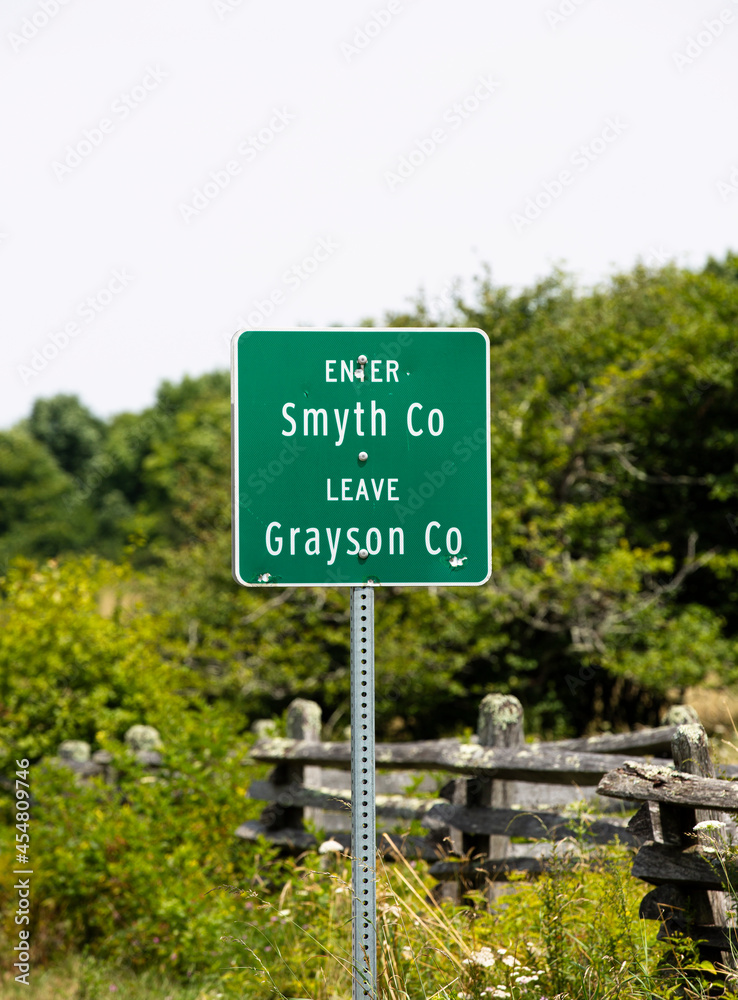 Smyth County and Grayson County line, road sign in Virginia