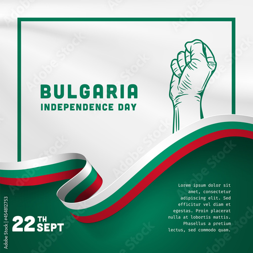 Square Banner illustration of Bulgaria independence day celebration. Waving flag and hands clenched. Vector illustration.