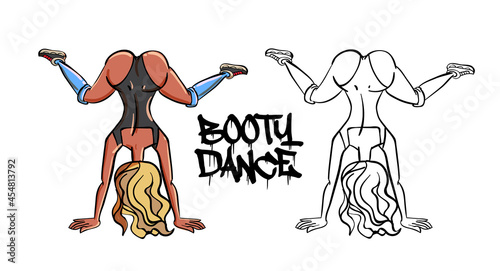 Twerk poster design. Cartoon style girl. Poster for booty dance course or battle. Vector illustration.