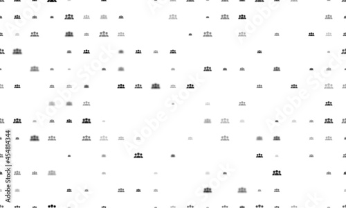 Seamless background pattern of evenly spaced black people symbols of different sizes and opacity. Vector illustration on white background