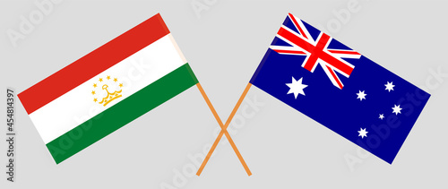 Crossed flags of Tajikistan and Australia. Official colors. Correct proportion