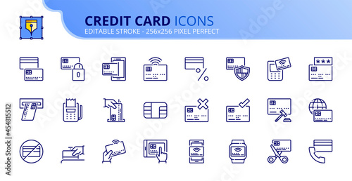 Simple set of outline icons about credit card. Finances concept