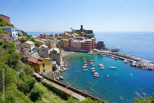 Aerial view of Vernazza village in summer in the Cinque Terre  Italy