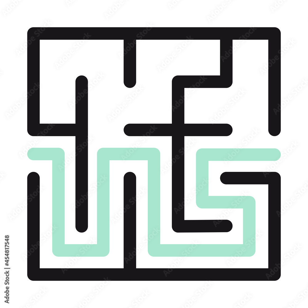 Abstract maze. Find right way. Isolated simple square maze black line on white background. Vector illustration. Abstract maze. Find right way. Isolated simple square maze black line on white background. Vector illustration.