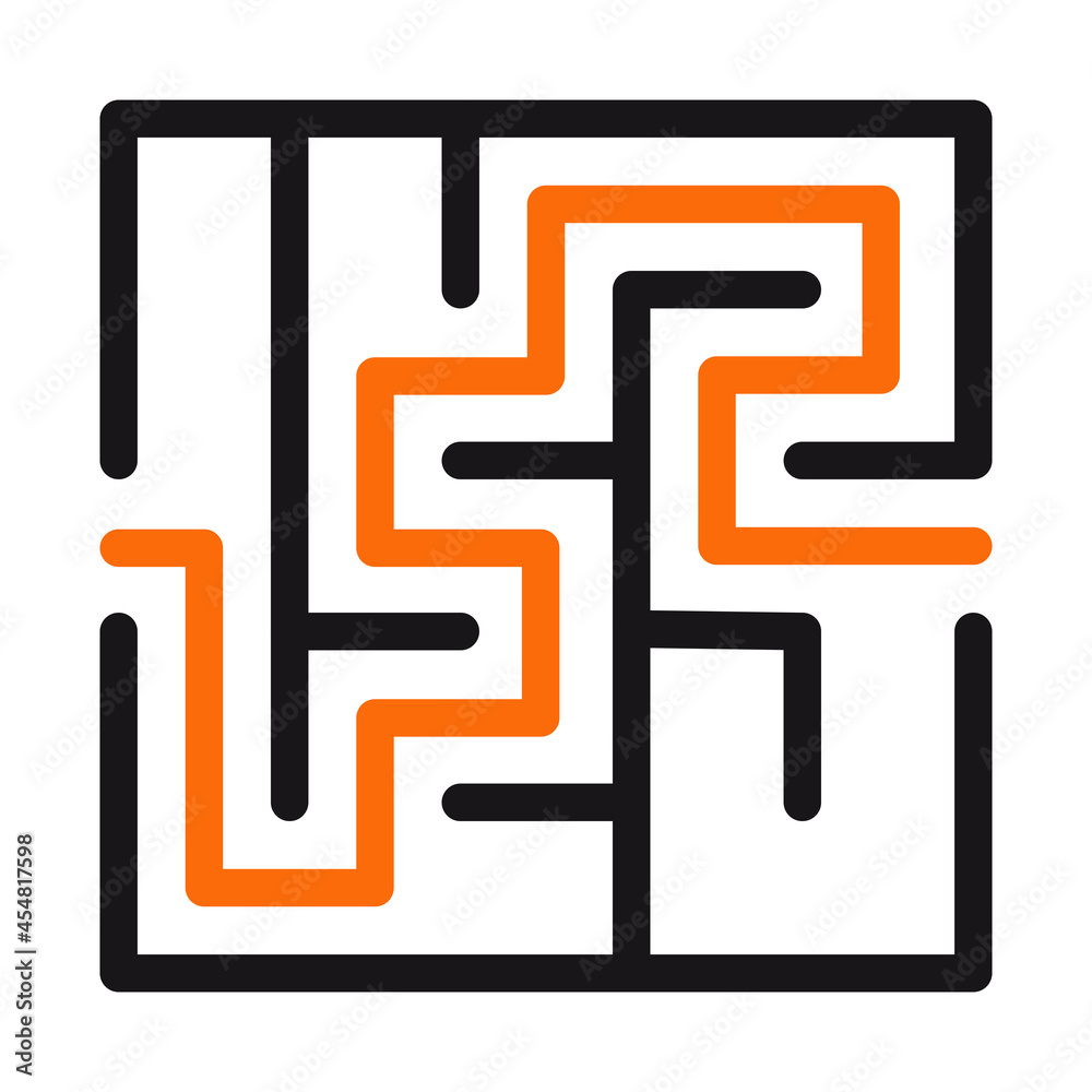 Abstract maze. Find right way. Isolated simple square maze black line on white background. Vector illustration. Abstract maze. Find right way. Isolated simple square maze black line on white background. Vector illustration.