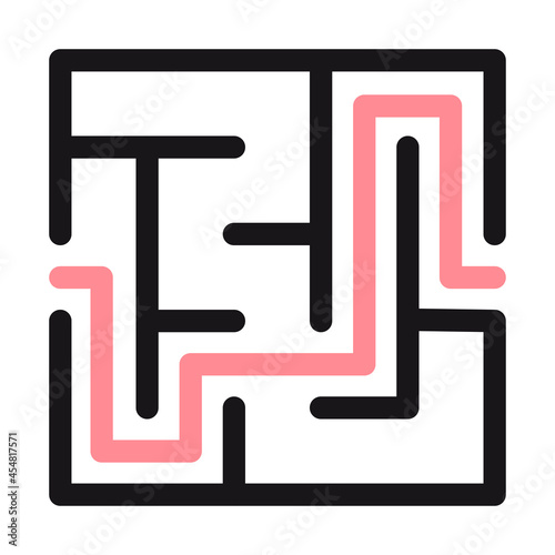 Abstract maze. Find right way. Isolated simple square maze black line on white background. Vector illustration.