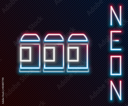 Glowing neon line Paint spray can icon isolated on black background. Colorful outline concept. Vector