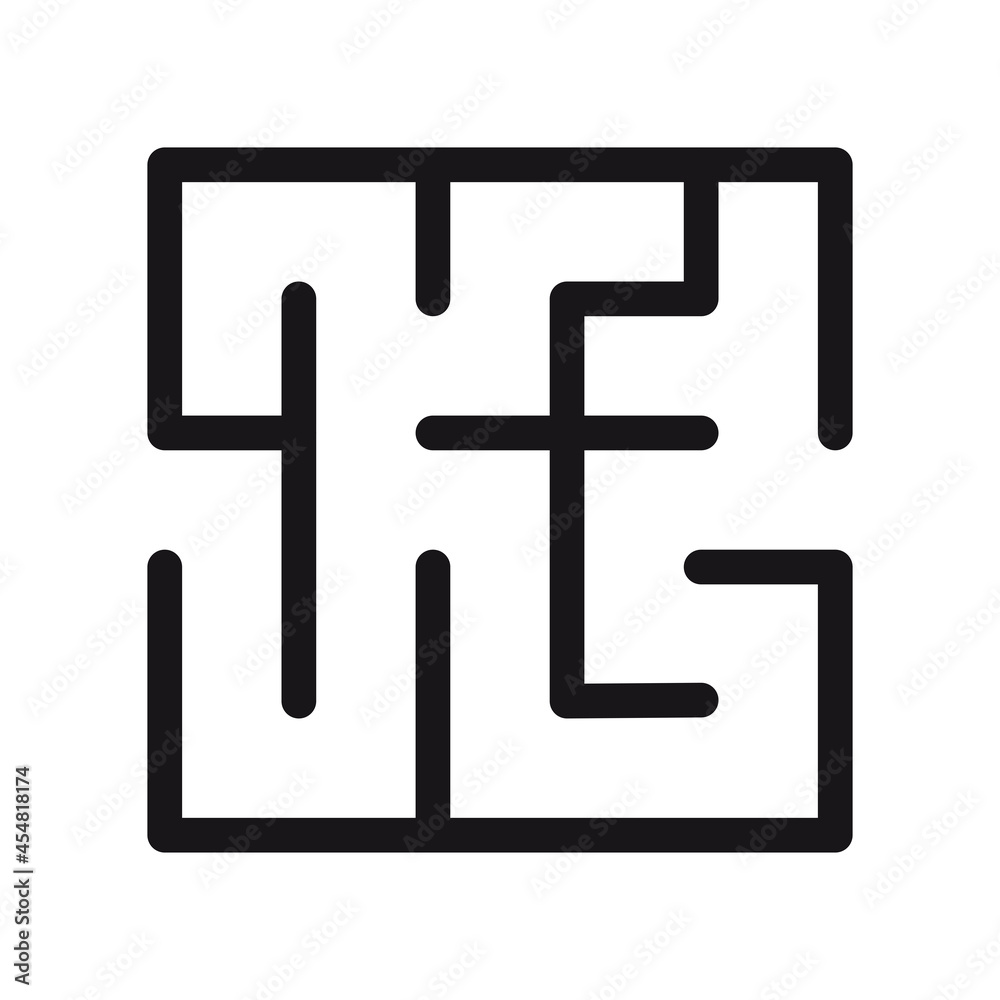 Abstract maze. Find right way. Isolated simple square maze black line on white background. Vector illustration. Abstract maze. Find right way. Isolated simple square maze black line on white background. Vector illustration.