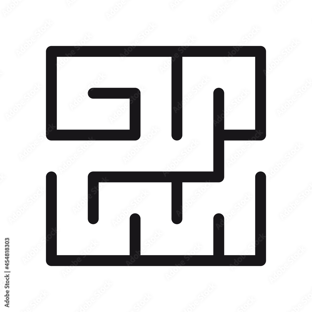 Abstract maze. Find right way. Isolated simple square maze black line on white background. Vector illustration. Abstract maze. Find right way. Isolated simple square maze black line on white background. Vector illustration.