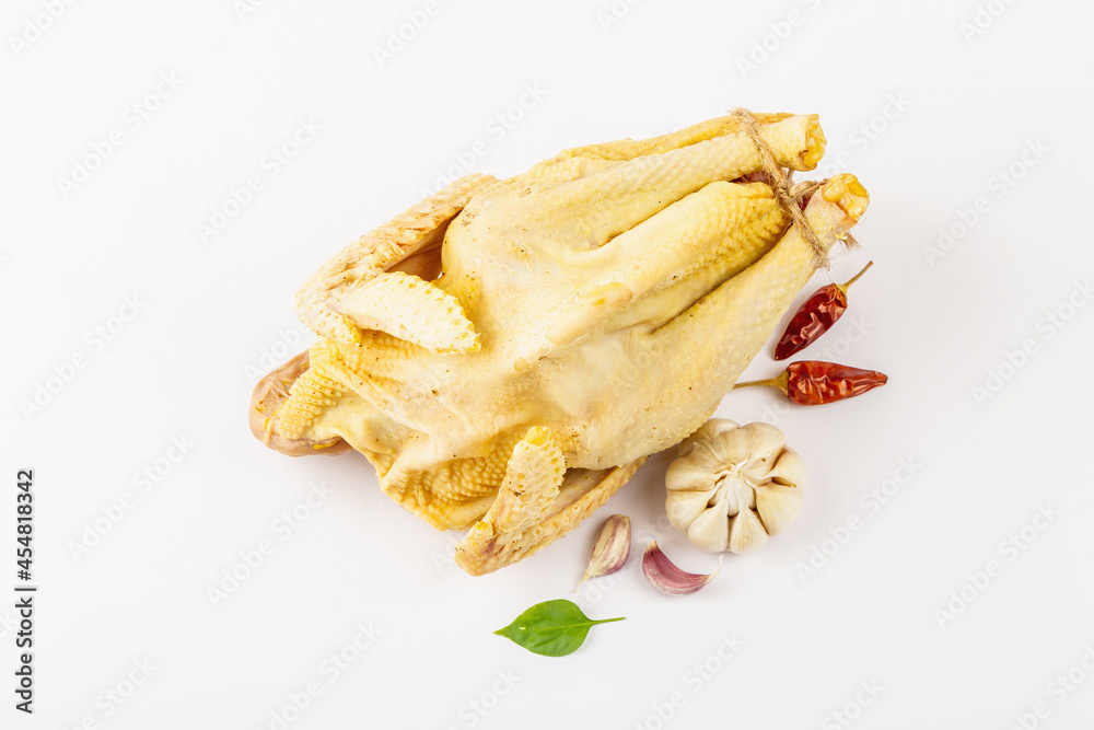 Whole free-range chicken poultry isolated on white background Whole free-range chicken poultry isolated on white background