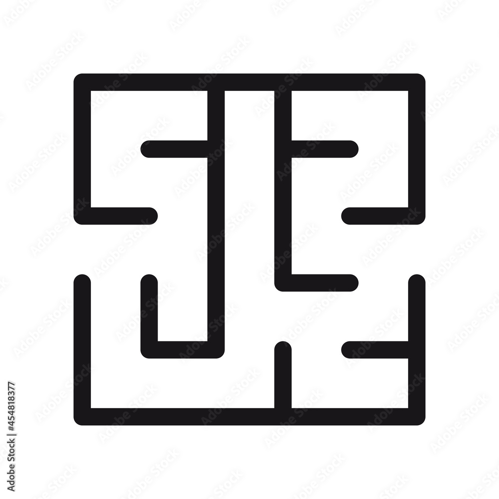 Abstract maze. Find right way. Isolated simple square maze black line on white background. Vector illustration. Abstract maze. Find right way. Isolated simple square maze black line on white background. Vector illustration.
