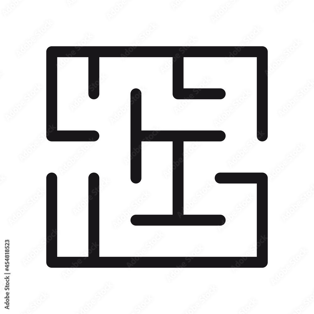 Abstract maze. Find right way. Isolated simple square maze black line on white background. Vector illustration. Abstract maze. Find right way. Isolated simple square maze black line on white background. Vector illustration.