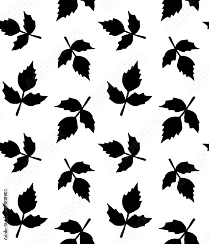 Vector seamless pattern of hand drawn doodle sketch autumn leaves silhouette isolated on white background