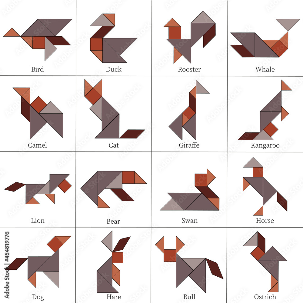49 Animal Tangrams And Additional 19 Animal Tangram Puzzles