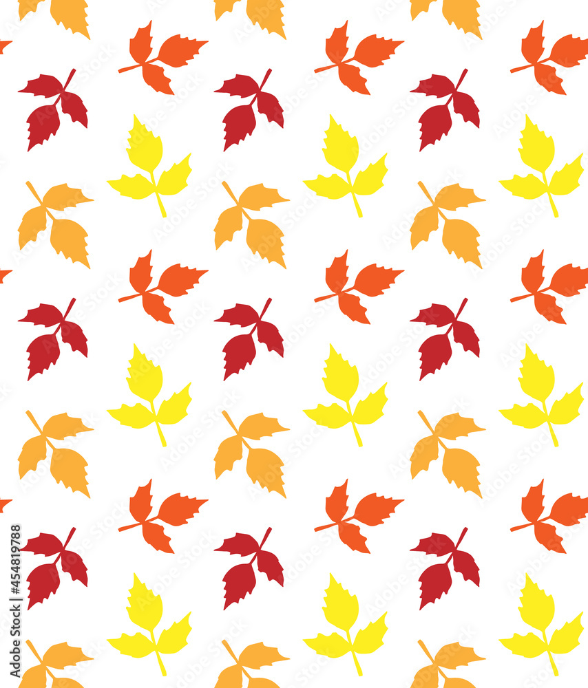 Fototapeta premium Vector seamless pattern of different color hand drawn doodle sketch autumn leaves silhouette isolated on white background