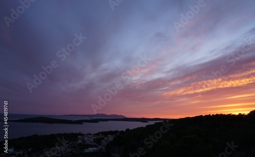 Beautiful sunset above the island of Hvar