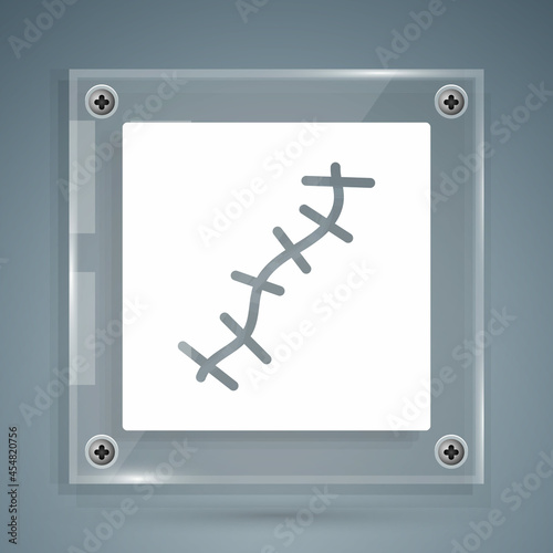 White Scar with suture icon isolated on grey background. Square glass panels. Vector
