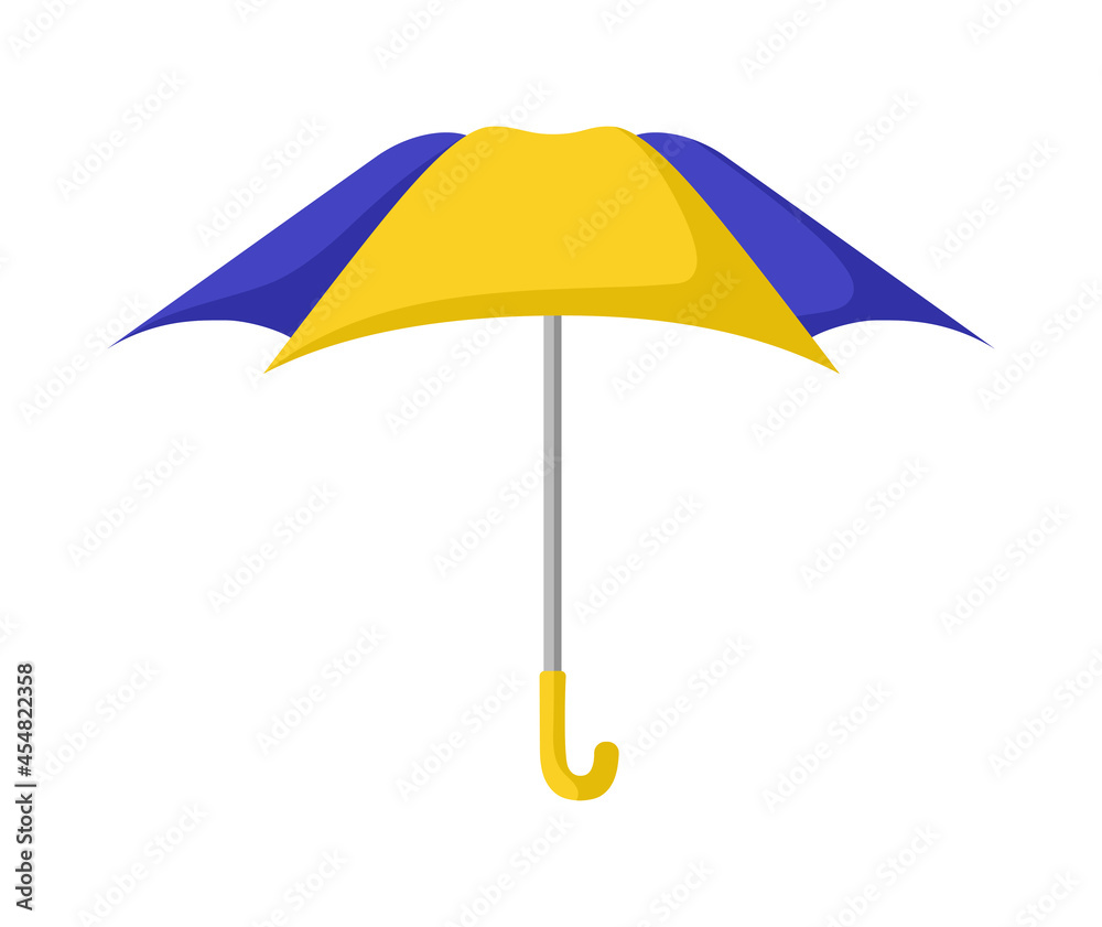 Obraz premium isolated open blue and yellow rain umbrella in cartoon style