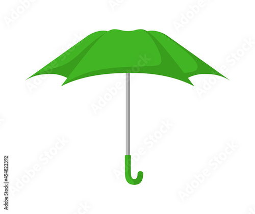 isolated open green rain umbrella in cartoon style