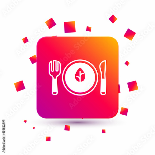 White Vegan food diet icon isolated White background. Organic, bio, eco symbol. Vegan, no meat, lactose free, healthy, fresh and nonviolent food. Square color button. Vector