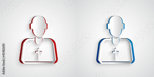 Paper cut Priest icon isolated on grey background. Paper art style. Vector
