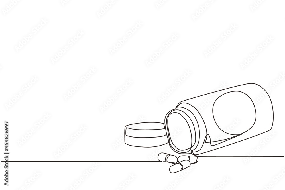 Vecteur Stock Continuous one line drawing plastic bottle of pills in  isometric view. Tablet pills medical drug pharmacy care and tablet pills  antibiotic pharmaceutical. Single line draw design vector illustration |  Adobe