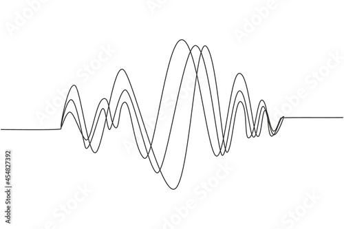 Continuous one line drawing sound waves. Audio Player. Audio equalizer technology, pulse musical. Music audio frequency, voice line waveform. radio signal. Single line draw design vector graphic