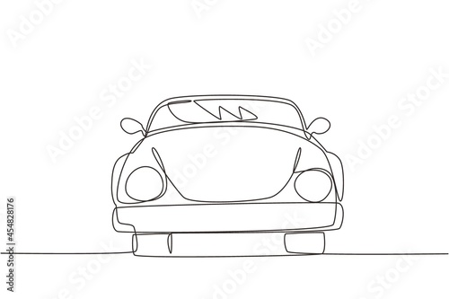 Single one line drawing cabriolet car. Beauty sport business comfortable cabrio automobile supercar. Classic retro motor vehicle model. Modern continuous line draw design graphic vector illustration