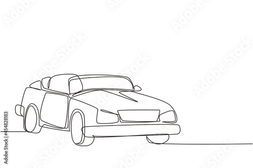 Single continuous line drawing classic retro convertible sports car. Collectors business comfortable cabrio automobile supercar. Vintage motor vehicle concept. One line draw graphic design vector